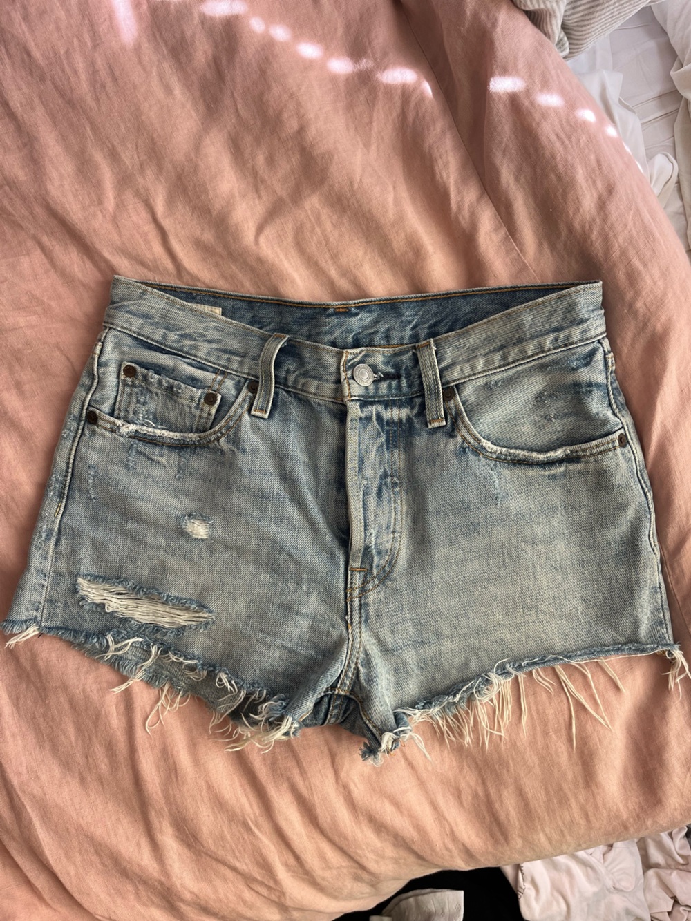 Levi's 501 vintage Light Blue Distressed Denim Cutoff Shorts